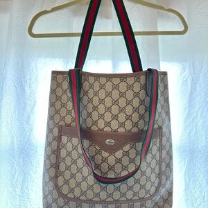 Gucci Supreme Canvas Tote with Green-Red Web Straps